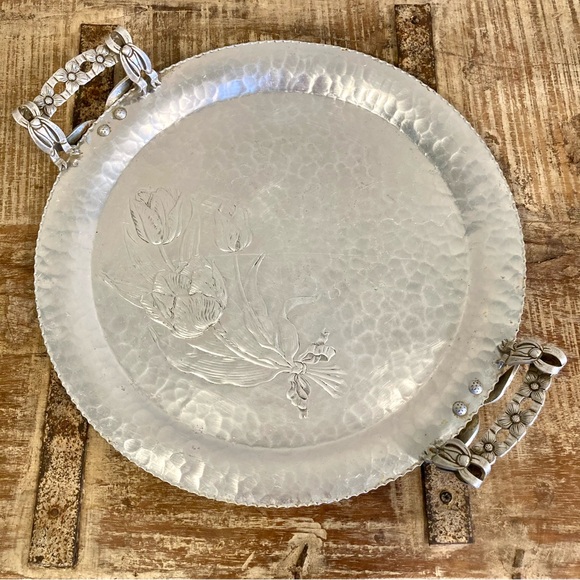 Vintage Other - Vintage Rodney Kent Hammered Aluminum Round 14" Serving Tray # 409
